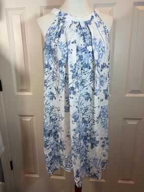 Bella Marie White and Blue Floral Halter Dress